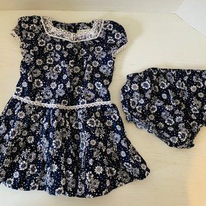 Nave Blue Flowered Summer Dress w/ Bloomers